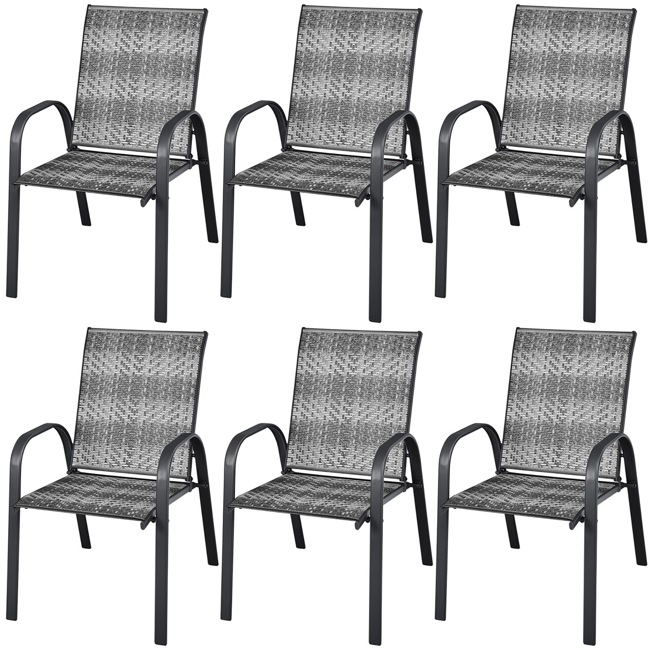 Costway Set of 6 Patio Rattan Dining Chairs Stackable Armrest Garden Mix Gray\Mix Brown